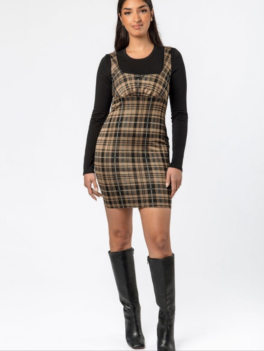 NWT Eclipse Brown & Black Plaid Dress